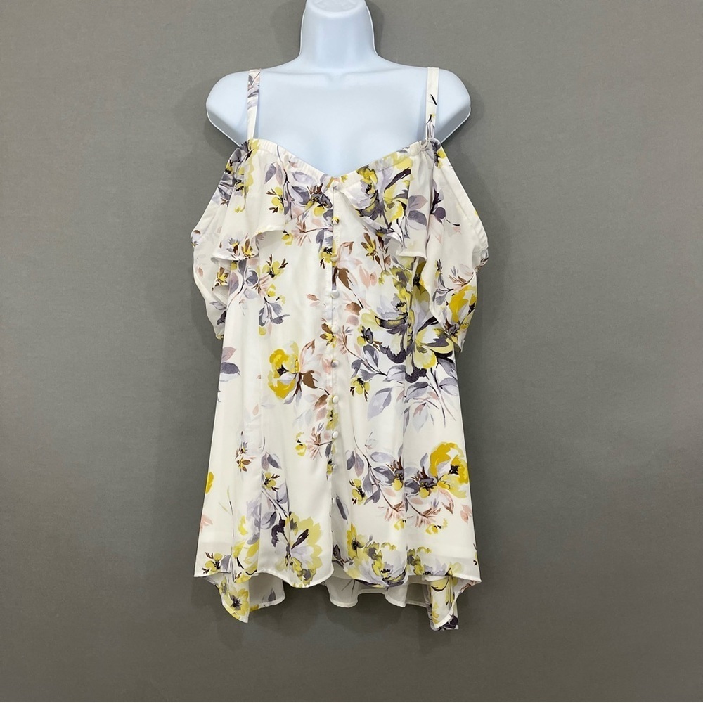 Torrid White Pastel Floral Cold Shoulder Lined Blouse